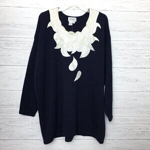 NEW Apart Impressions Women's Navy Blue Ivory Sweater Wool Blend Long Sleeve 3X